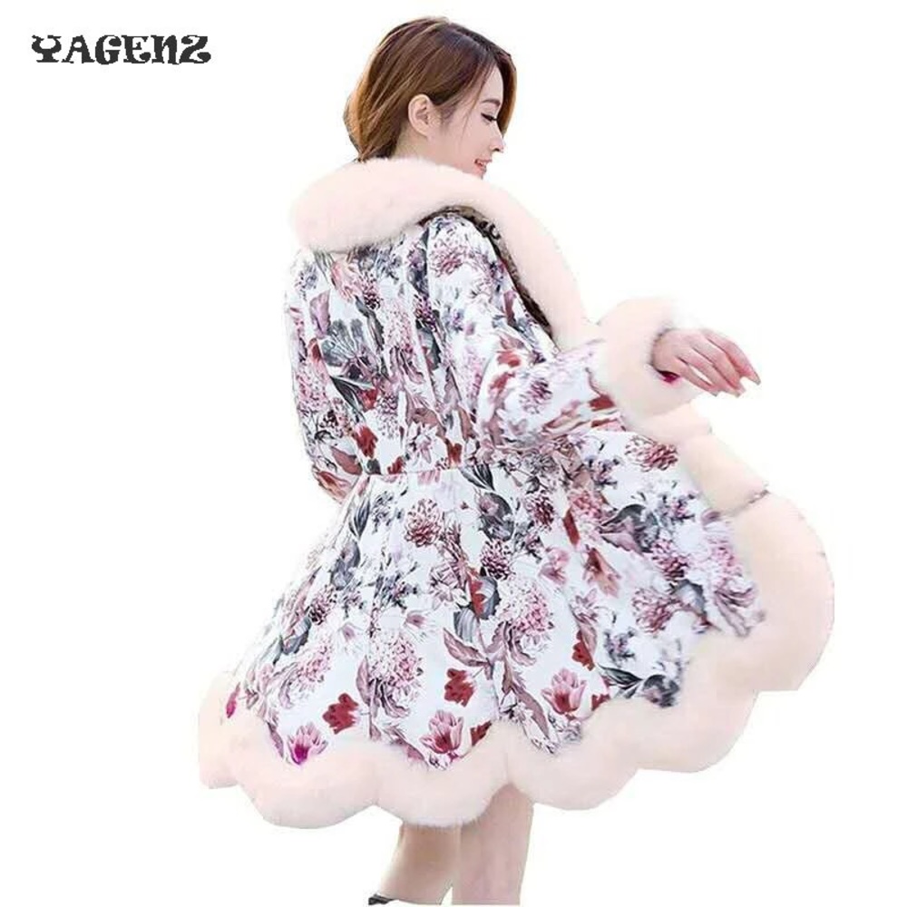 Floral pink suede fur coat